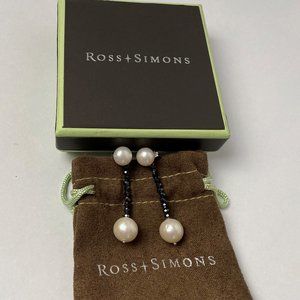 Ross-Simons SS Pearl & Black Spinel Earrings
